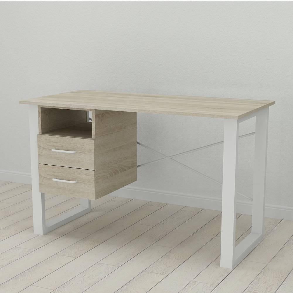 Письмовий стіл із ящиками Ferrum-decor Оскар метал/ДСП 16 мм 750x1200x700 мм Білий/Дуб Сонома (FRD-103265)