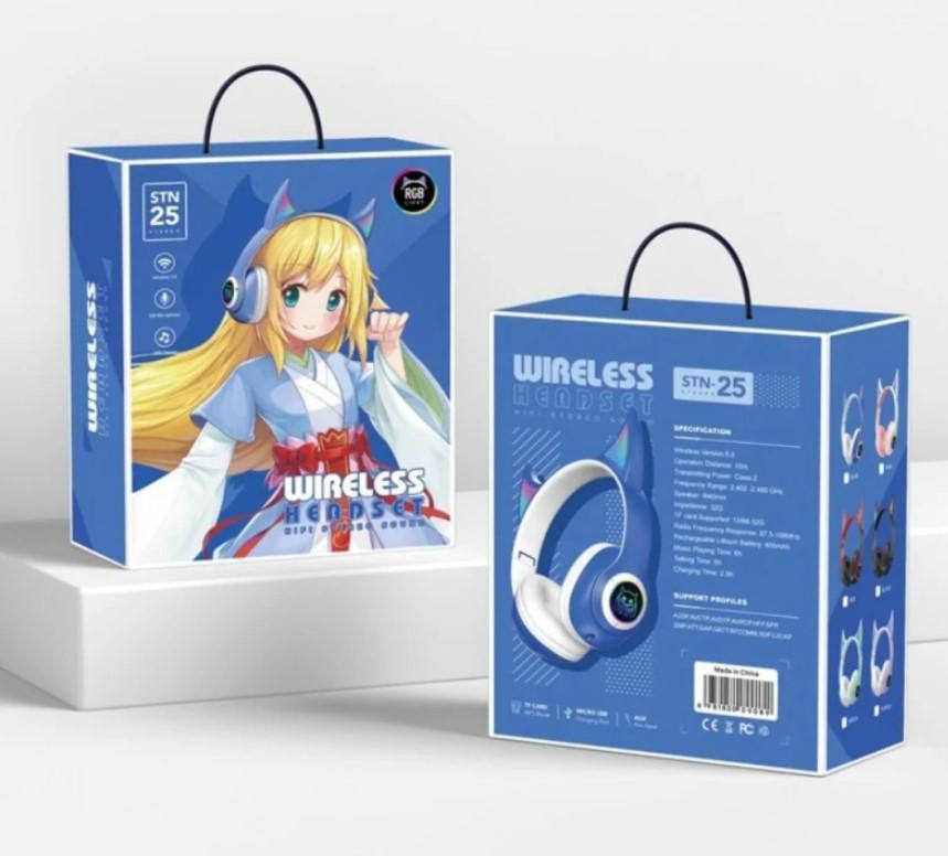 Наушники беспроводные STN-25 с ушками и LED-подсветкой Синий (2104618667) - фото 3 Наушники беспроводные STN-25 с ушками и LED-подсветкой Синий (2104618667) - фото 3