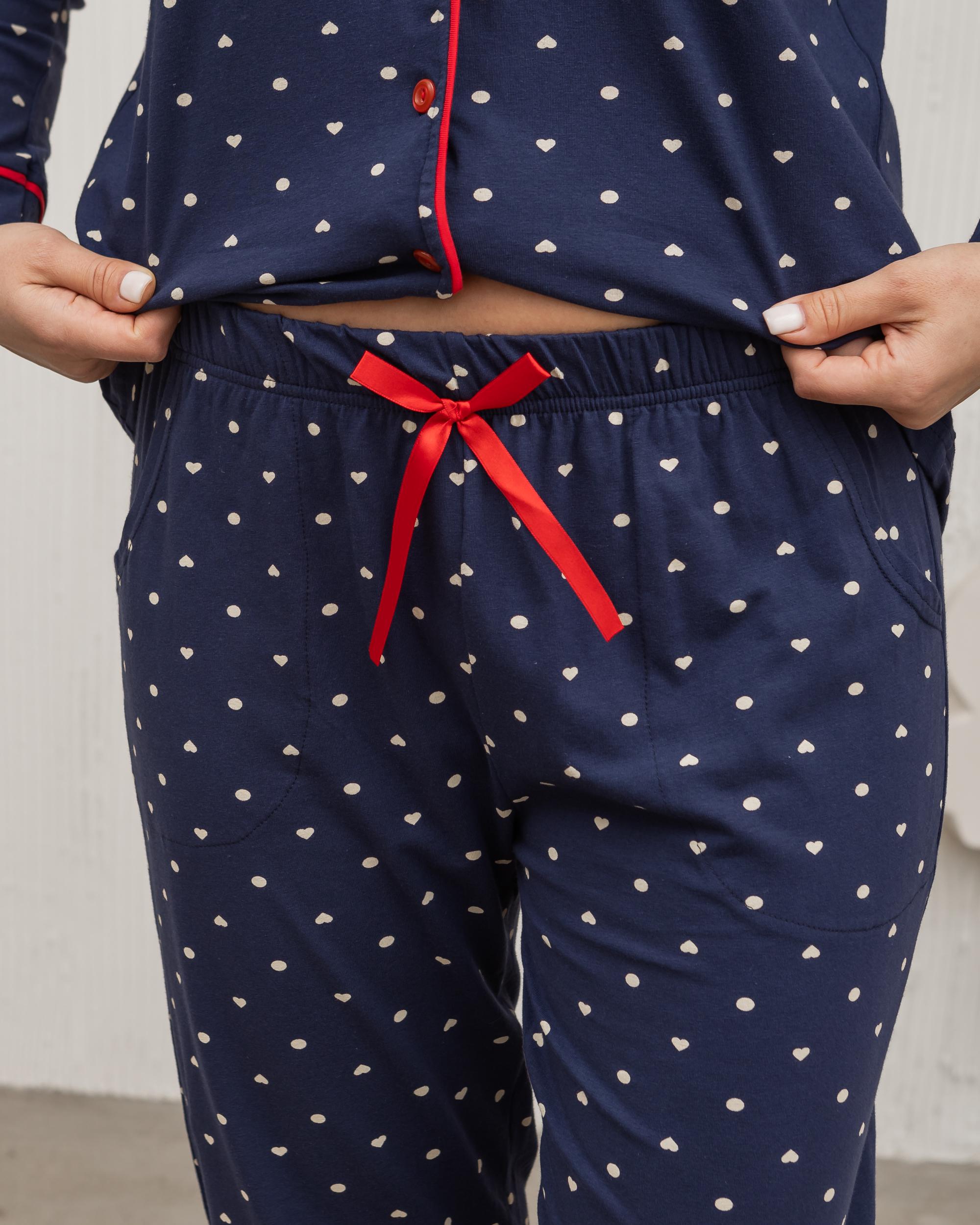 Піжама жіноча батал на гудзиках Горошок та сердечки 30076 3XL Темно-синій - фото 4 Піжама жіноча батал на гудзиках Горошок та сердечки 30076 3XL Темно-синій - фото 4