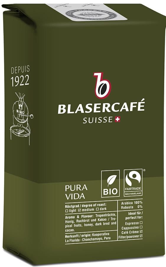 Кава в зернах смажена Blasercafe Pura Vida 250 г Швейцарія Кава в зернах смажена Blasercafe Pura Vida 250 г Швейцарія