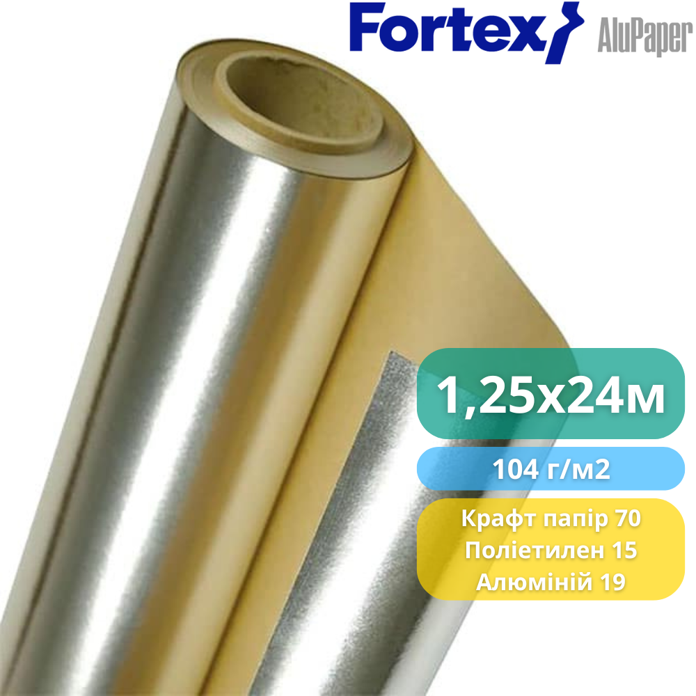 Пароізоляційний тепловідбивний папір Fortex AluPaper 1,25x24 м 30 м2 104 г/м2 (340004) - фото 3