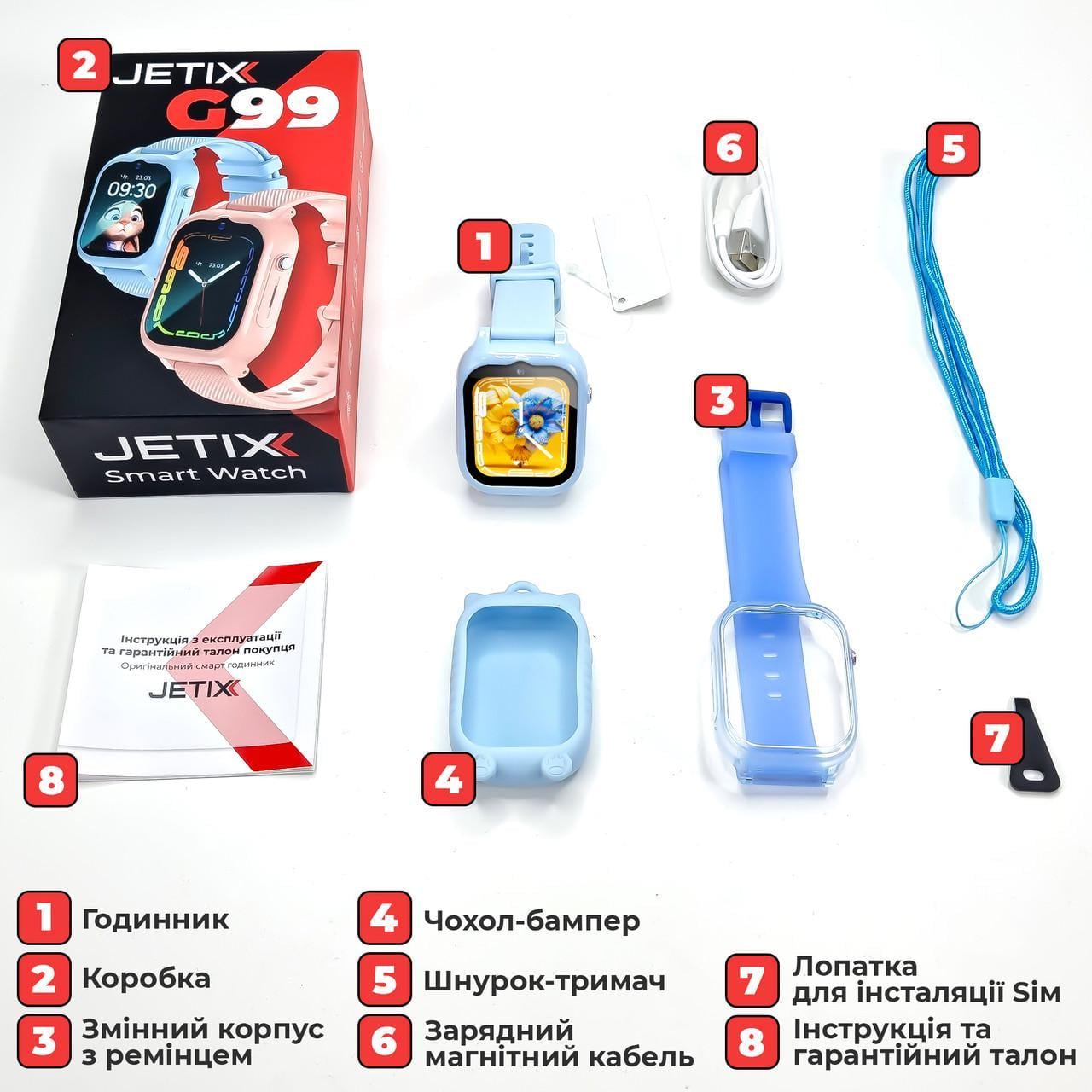 Смарт-часы детские JETIX G99 со сменным корпусом GPS 4G видеозвонком и влагозащитой Blue (10985782) - фото 9