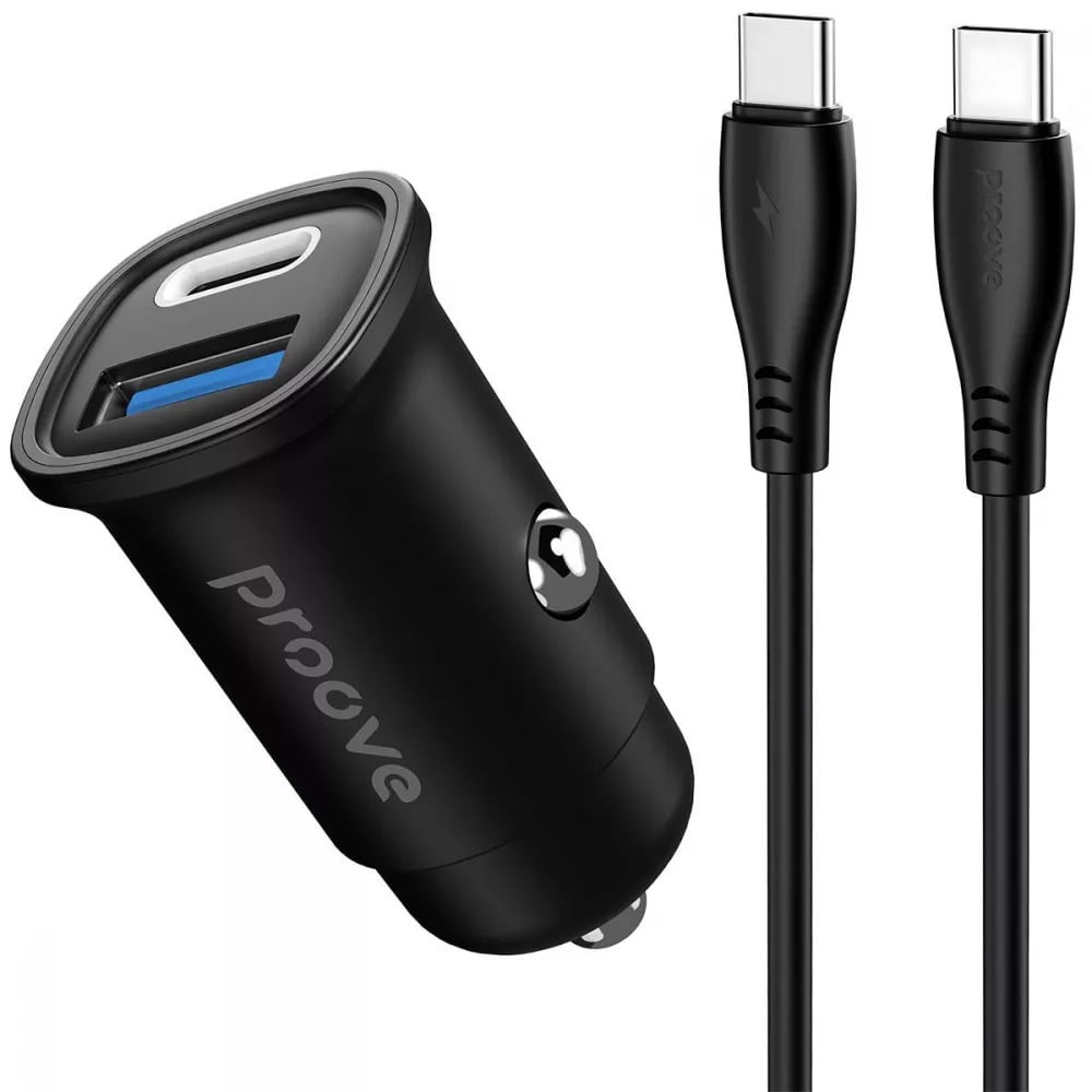 Зарядний пристрій в автомобіль Proove Flash 30 Вт Type-C/USB з кабелем Type-C to Type-C Чорний (27317019) - фото 2