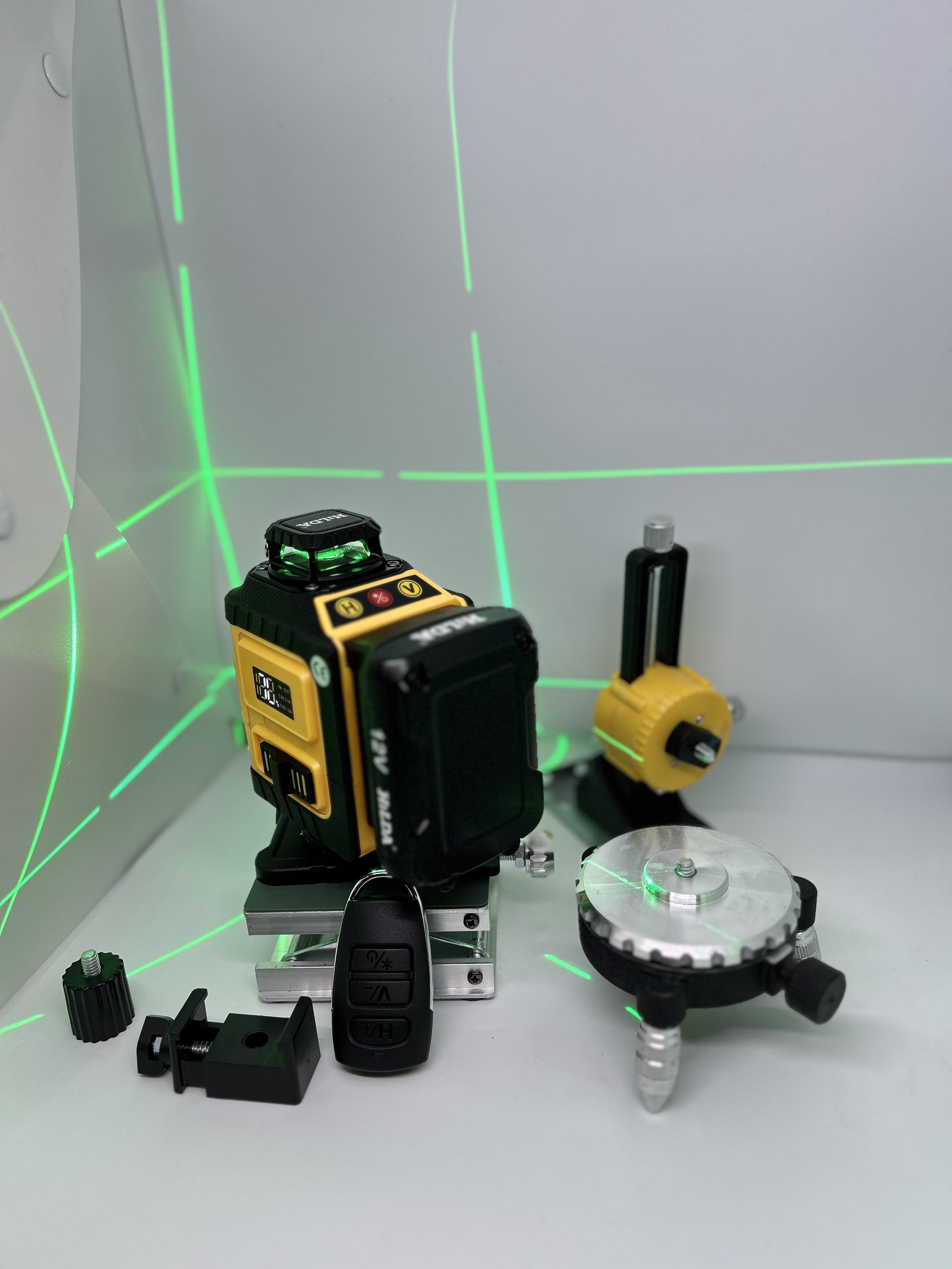 Лазерный уровень с зеленым лучом на 16 линий 360 градусов Hilda 4D Quick solution с поворотным основанием и башнями - фото 14