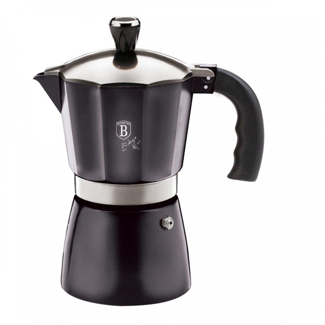 Кававарка гейзерна Berlinger Haus Metallic Line Carbon Edition BH-7215 алюмінієва 300 мл на 6 чашок Темно-сірий
