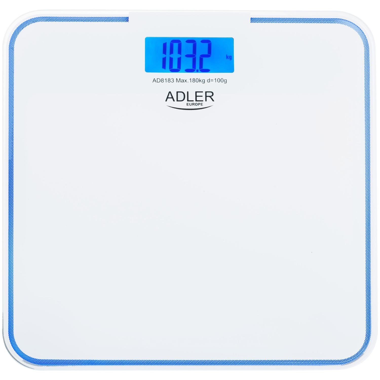 Ваги підлогові електронні Adler AD 8183 до 180 кг 2хАААА автовимкнення/синє підсвічування White (AD8183) Ваги підлогові електронні Adler AD 8183 до 180 кг 2хАААА автовимкнення/синє підсвічування White (AD8183)