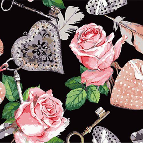 Картина по номерам на черном фоне Цветочное сердце розовых роз 40х40 см (2987474350)