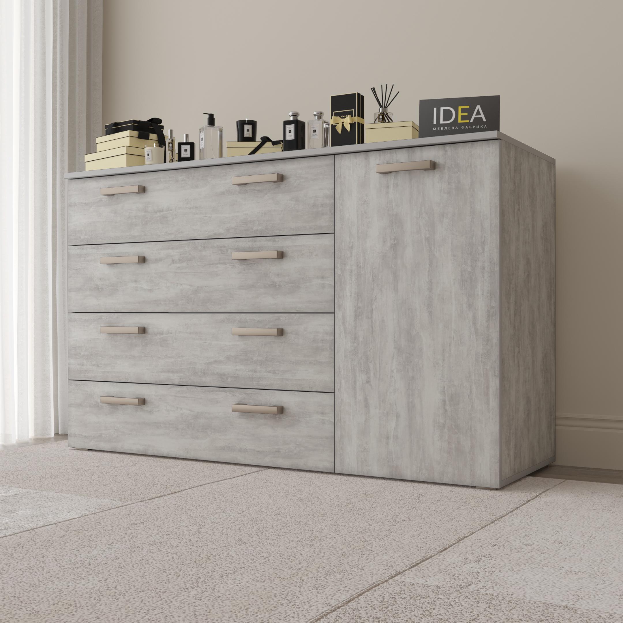 Комод Idea ТКБ-365.8 на 4 шухляди з дверима Бетон урбан (26718303) - фото 1 Комод Idea ТКБ-365.8 на 4 шухляди з дверима Бетон урбан (26718303) - фото 1
