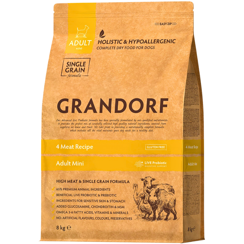 Корм сухой для собак Grandorf 4 мяса для взрослых собак малых пород 8 кг (93708)