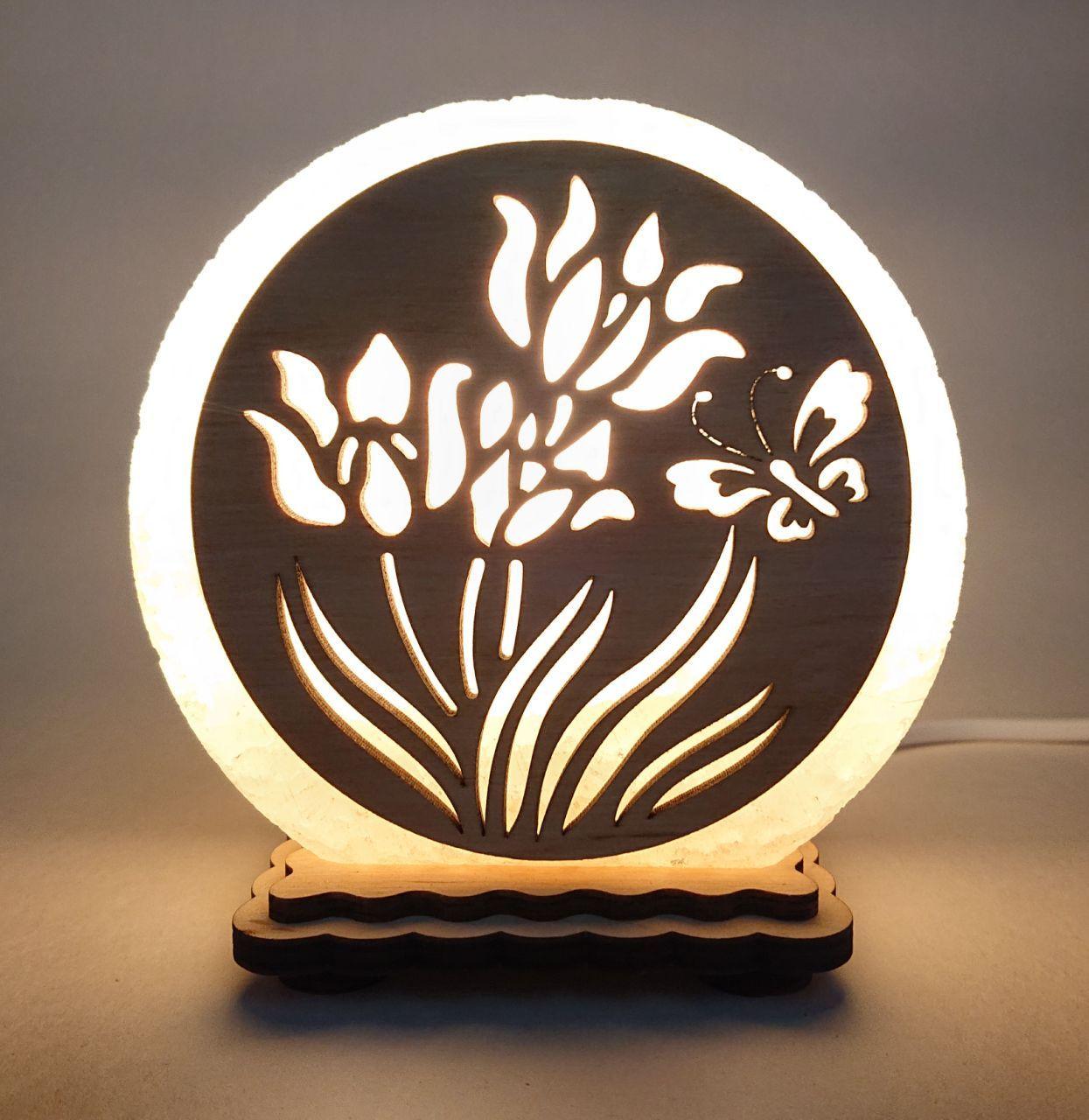 Соляной светильник Цветы и бабочка (KM-00017-y)