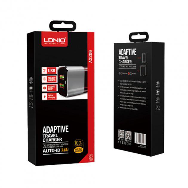 Зарядний пристрій Ldnio A2206Q Home Charger з кабелем Type-C 2 USB Cірий - фото 4