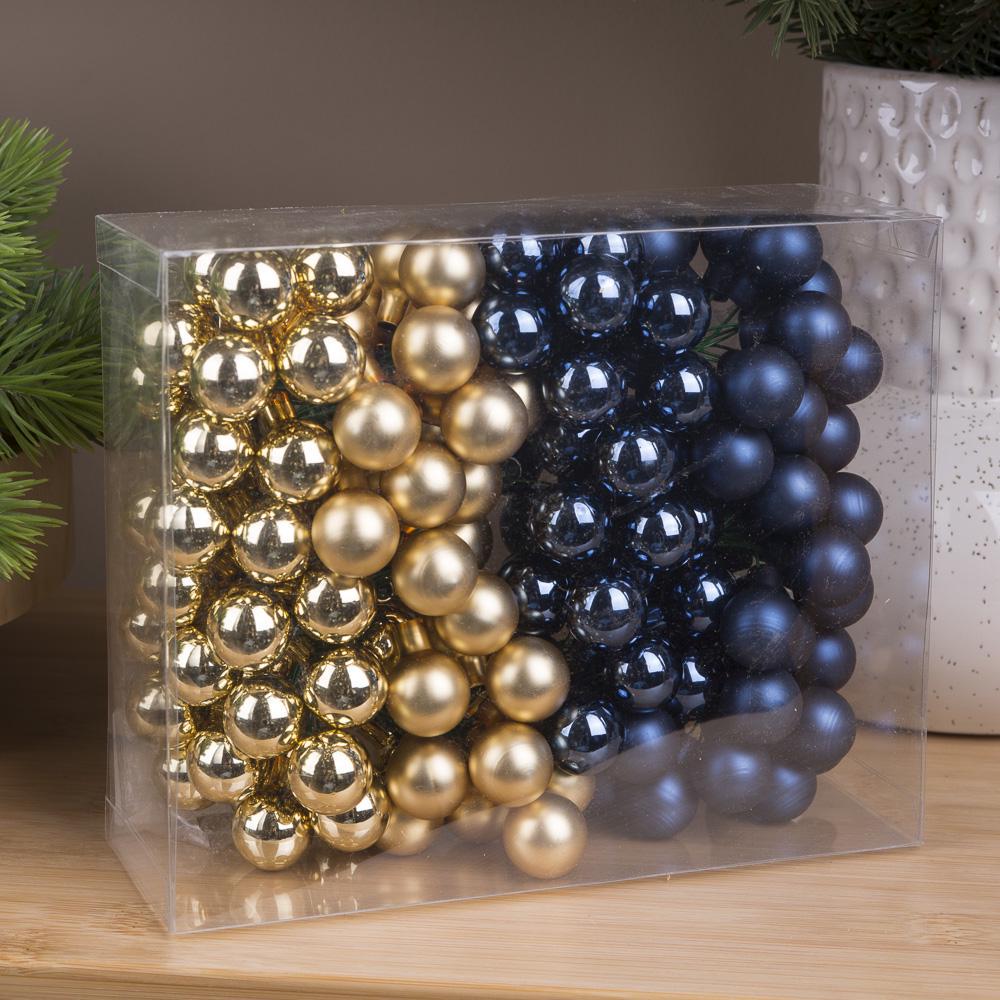 Шары новогодние на проводе из стекла в коробке Синий/Золотой (2603-17)