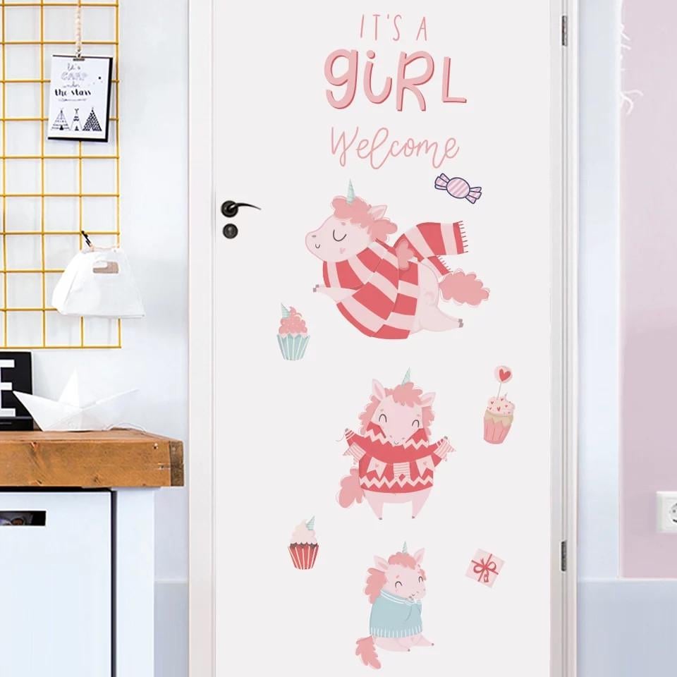 Наклейки виниловые Единорог розовый girl лист 40х60 см (Б202-5)