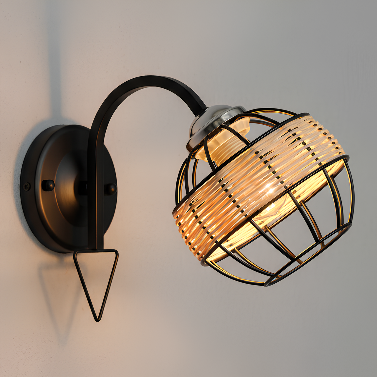 Бра Valeso с плетением из ротанга под одну лампу Е27 Черный/Хром (B-91179A/1)