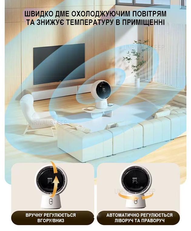 Вентилятор настольный портативный аккумуляторный без лопастей с пультом и таймером Type-C Белый - фото 3