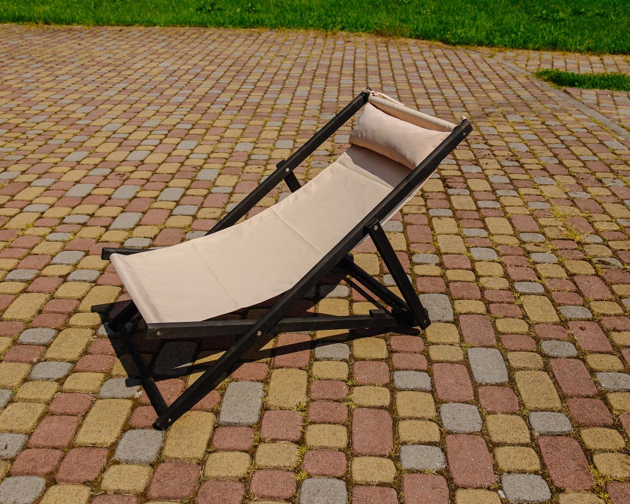 Шезлонг для дачи тканевый XRmaster с подушкой Бежевый/Черный (КШ-018/3) - фото 2