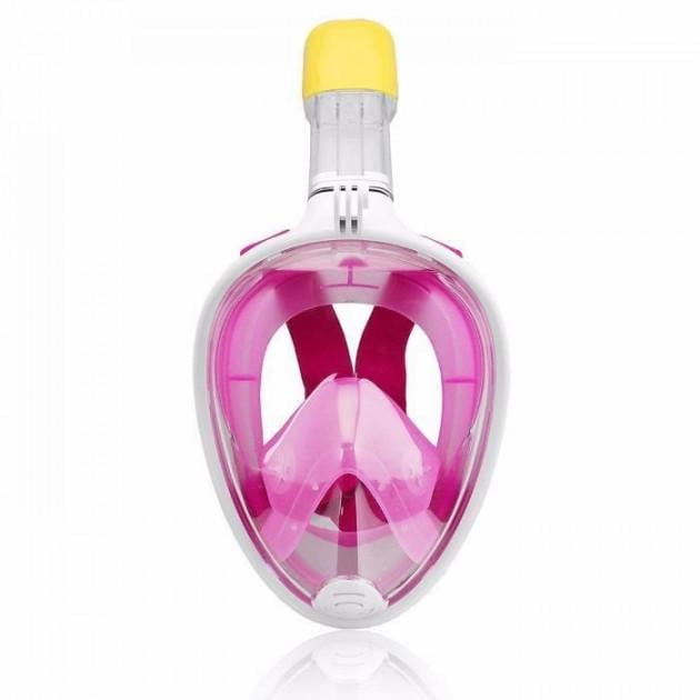 Маска для плавання повнолицева панорамна FREE BREATH S/M з трубкою і клапаном Рожевий