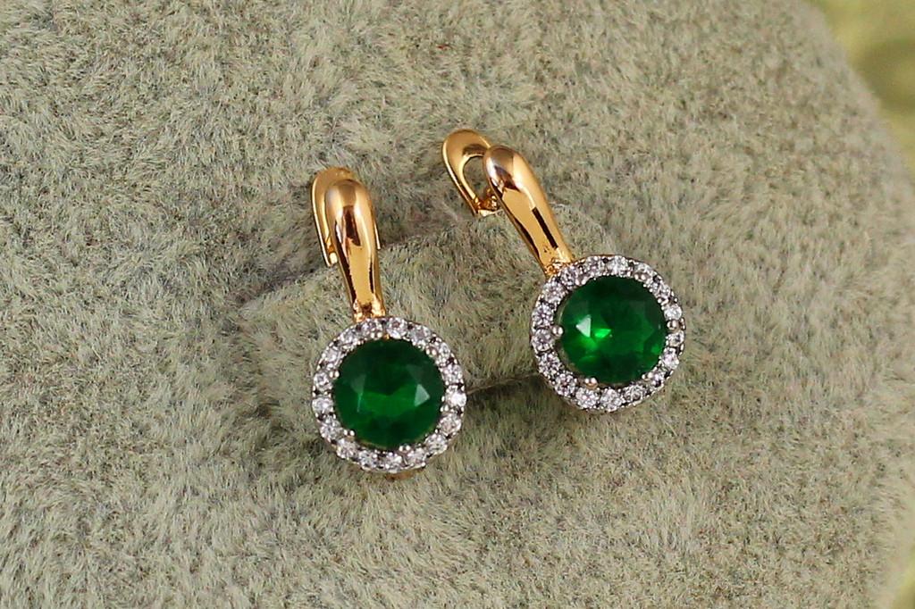 Серьги детские Xuping Jewelry сияние с родием и зеленым камнем 1,4 см Золотистый (2563487599)