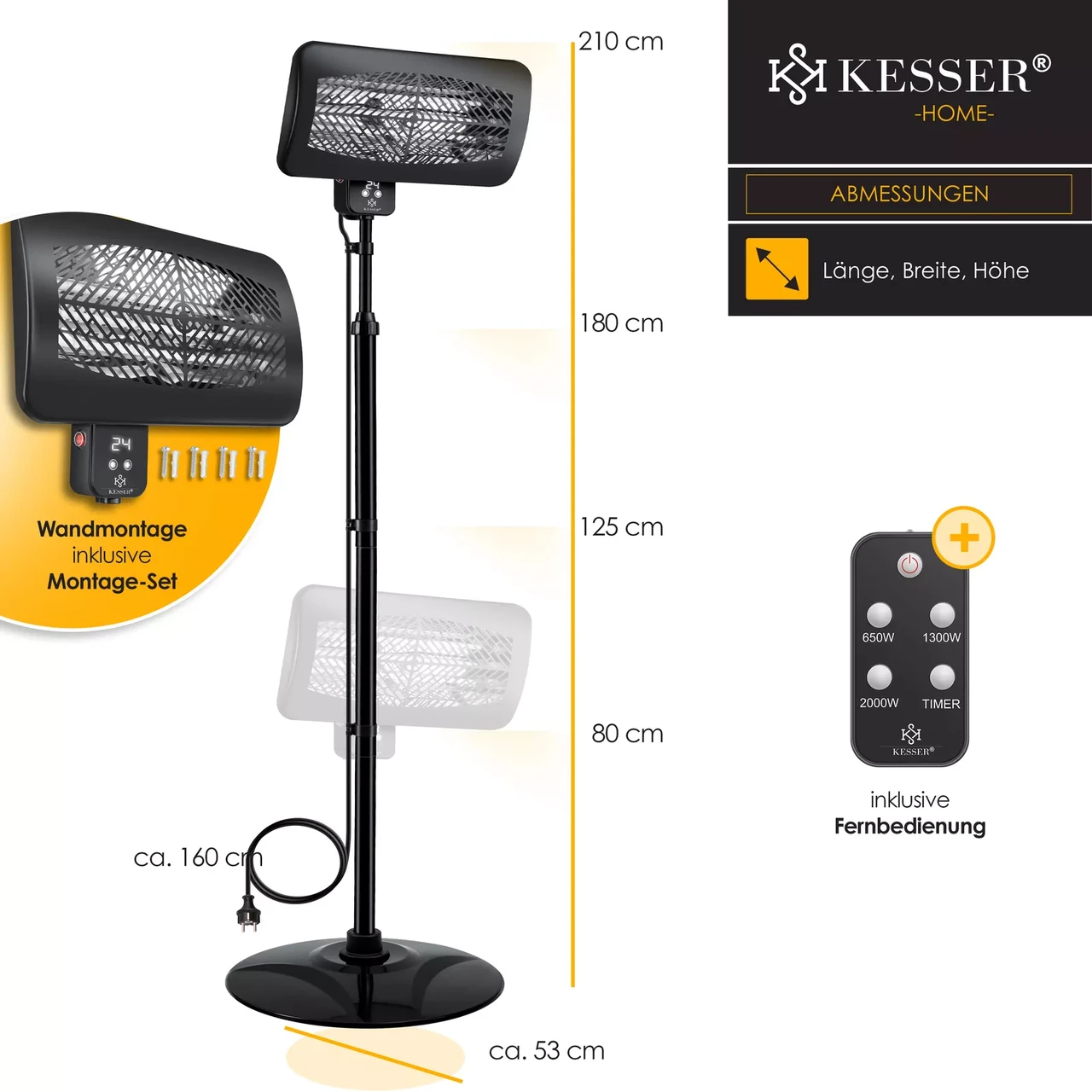 Инфракрасный обогреватель KESSER 2000 Вт 2в1 (H16961) - фото 6 Инфракрасный обогреватель KESSER 2000 Вт 2в1 (H16961) - фото 6