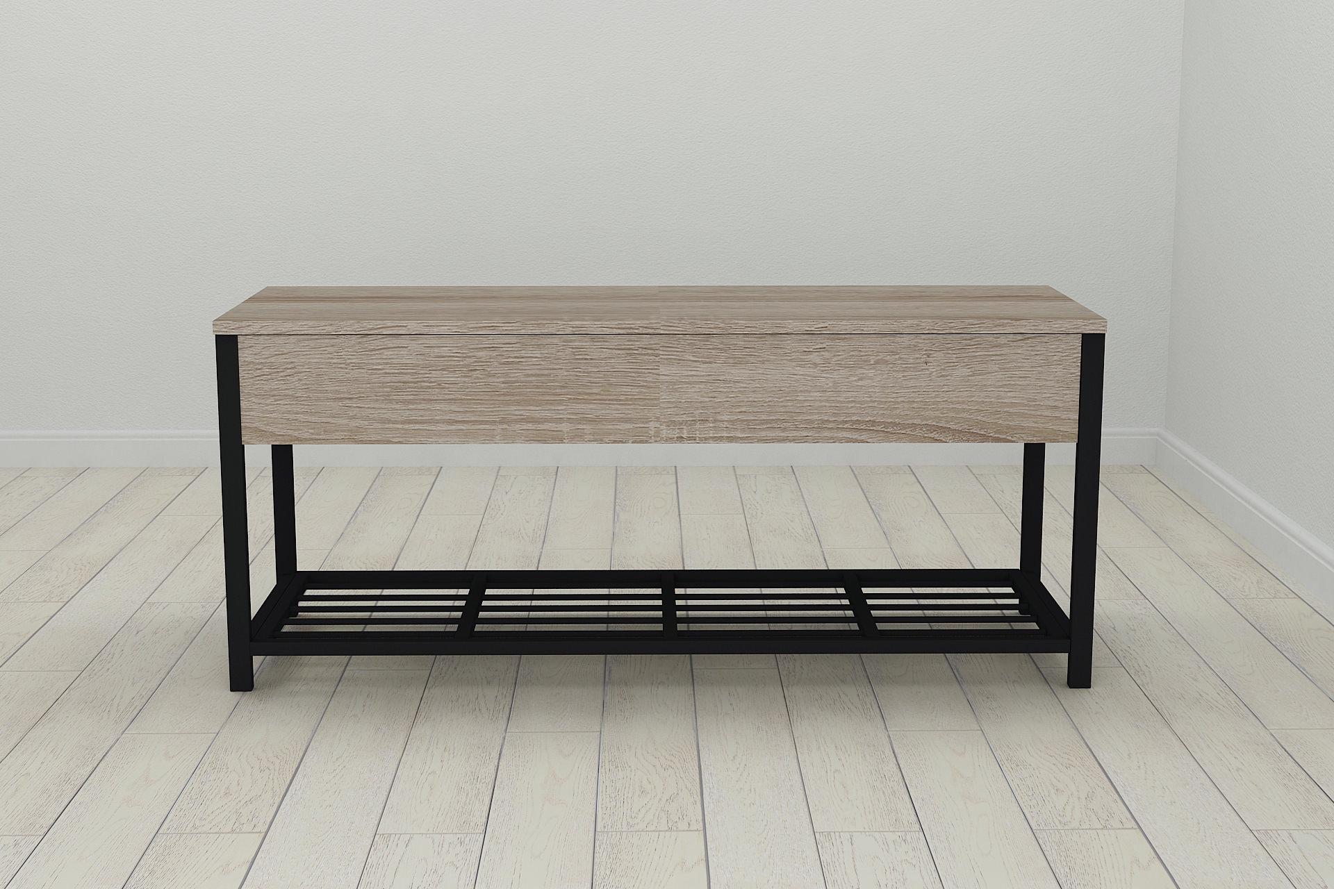 Банкетка с ящиком Ferrum-decor Дрейк 2 металл/ДСП 16 мм 550x1200x400 мм Черный/Сонома Трюфель (FRD-103070)