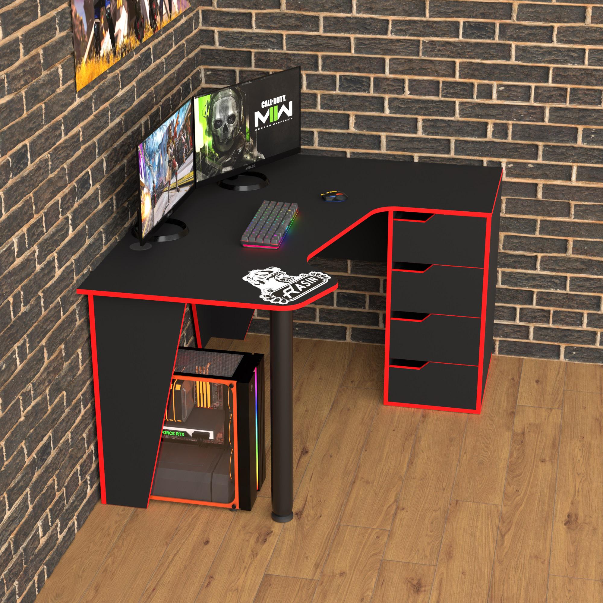 Геймерський стіл Тіса-меблі Rasin RS-11 140х120х75 см Чорний/Червоний