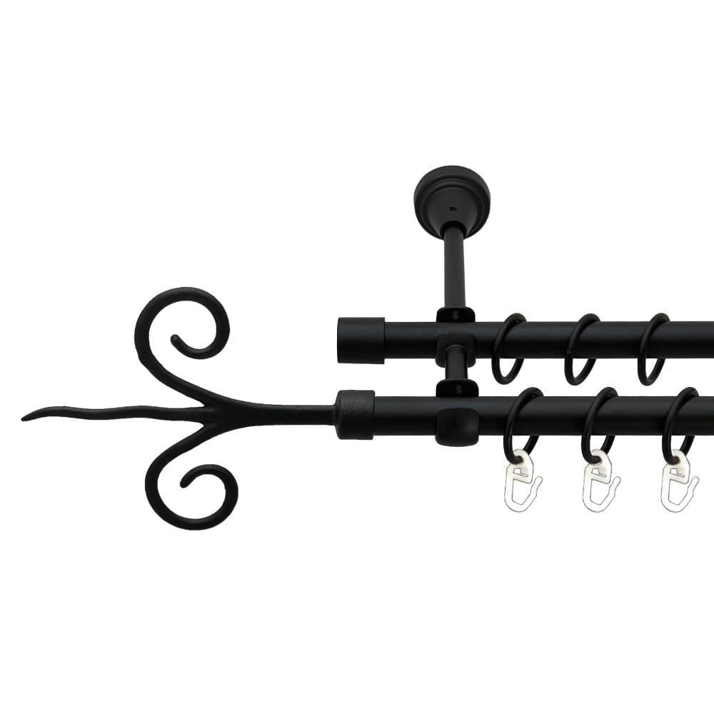 Карниз металлический Orvit Фантазия Двухрядная открытая/гладкая труба/кольцо металлическое Черный Бархат 16/16 мм 300 см (00-00024023)