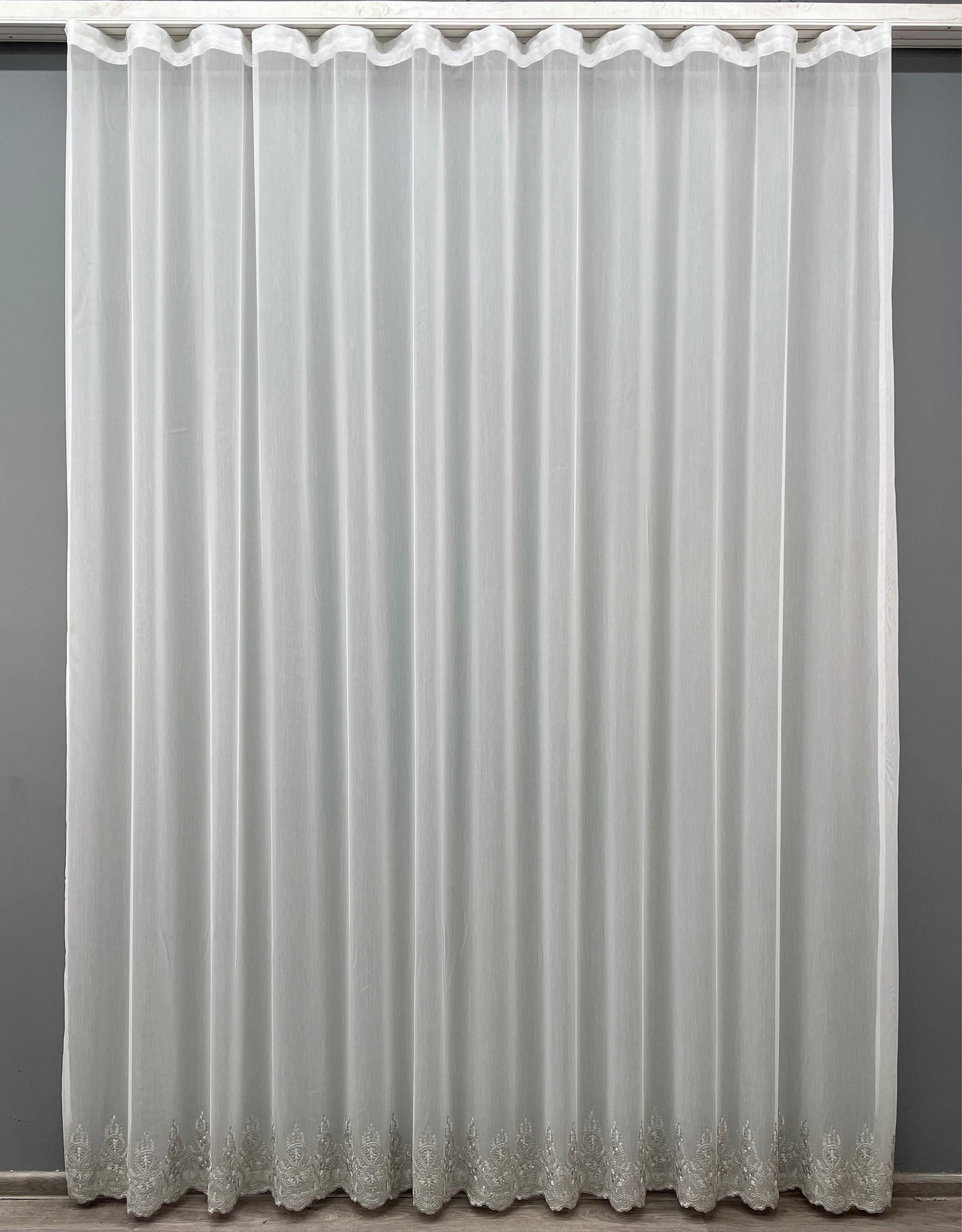 Тюль VR-Textil 1461т Бамбук с вышивкой 200х270 см Молочный/Серый (42-0513)