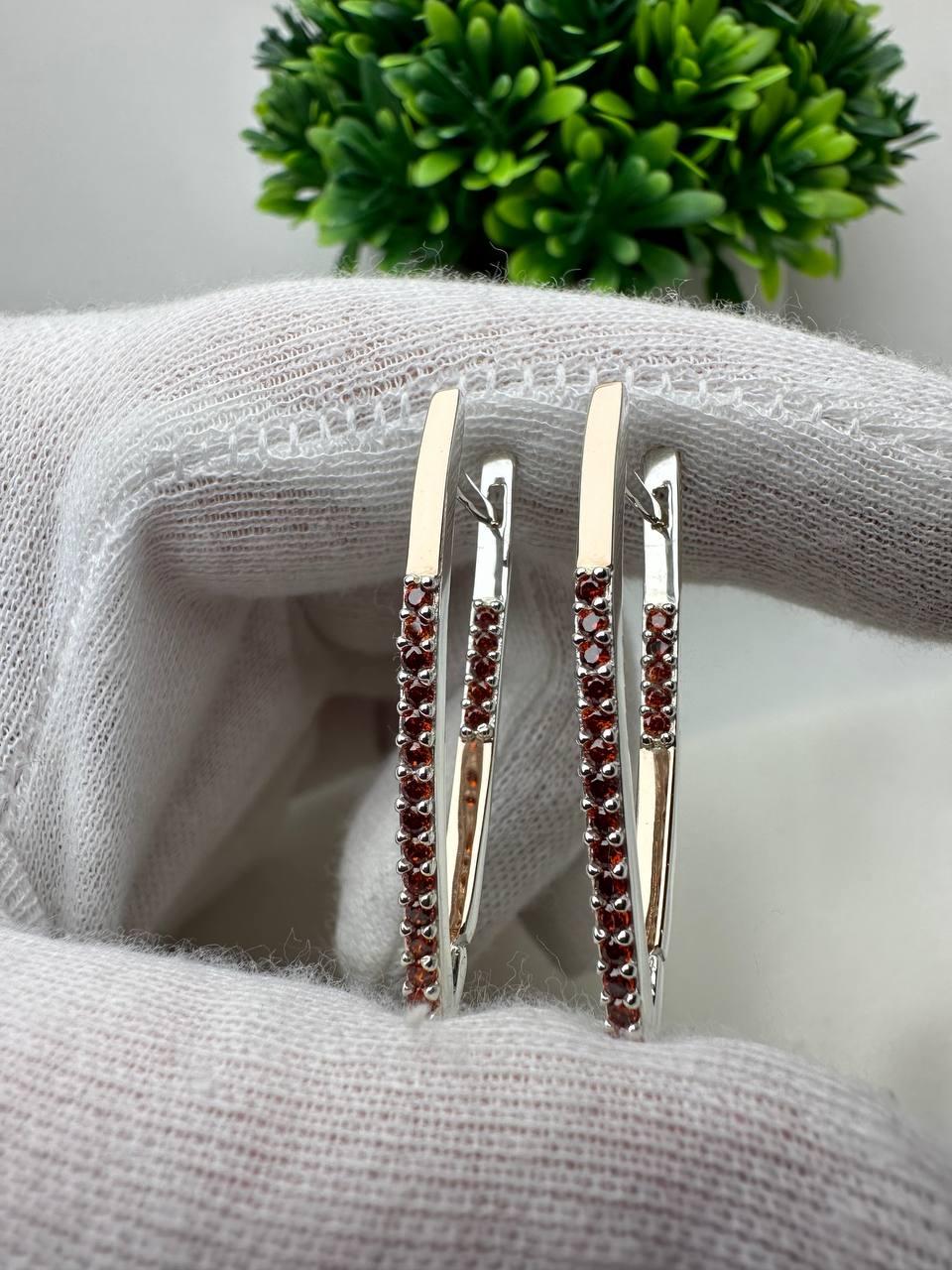 Серьги серебряные с накладками золота Алиса с цирконами 375/925 проба Красный (29953442)