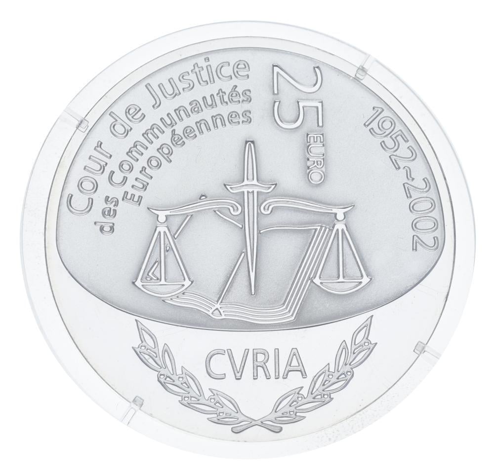 Коллекционная монета Люксембург 25 евро 2002 серебро Proof Суд Юстиция Европейская судебная система Ag 925 22,85 г (М23751)