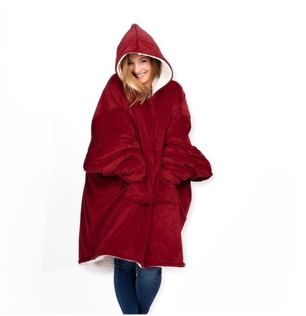 Толстовка-плед оверсайз Huggle Hoodie двухсторонняя с капюшоном и рукавами Красный (5745720) - фото 4
