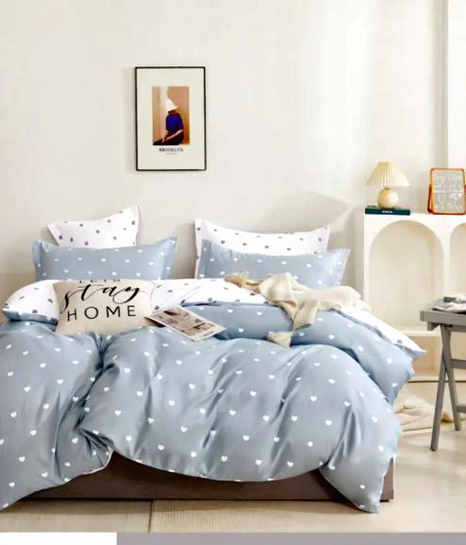 Постільна білизна фланель полуторний з сердечком 70x70 см Сірий із білим