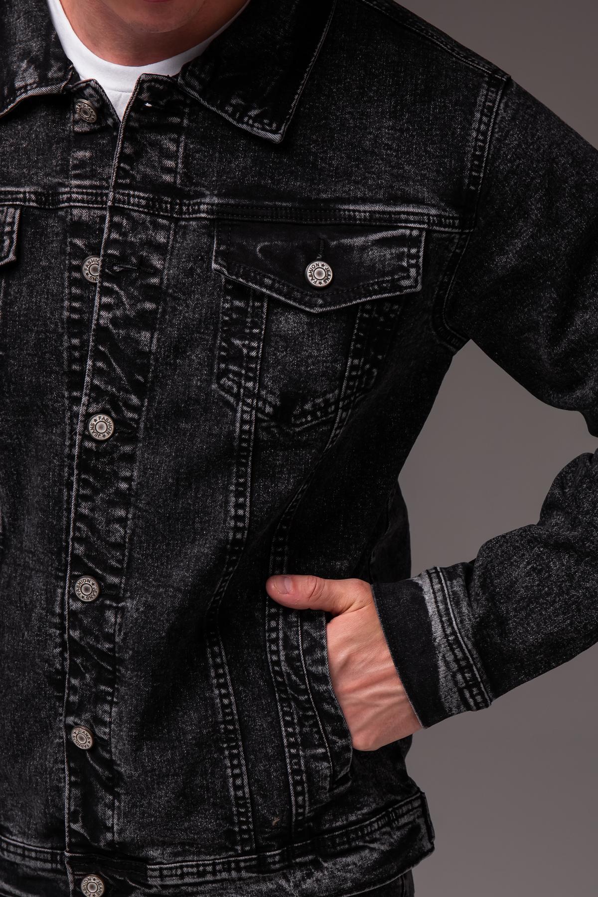 Куртка джинсовая мужская весенне-осенняя 5XL Темно-серый (2405/5) - фото 9