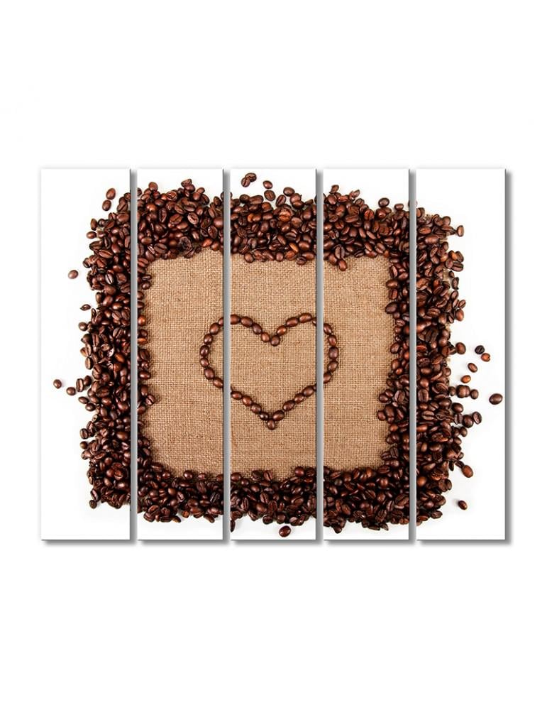 Картина модульная Рамка и сердце в кофейных зернах 5 модулей 90x135 см