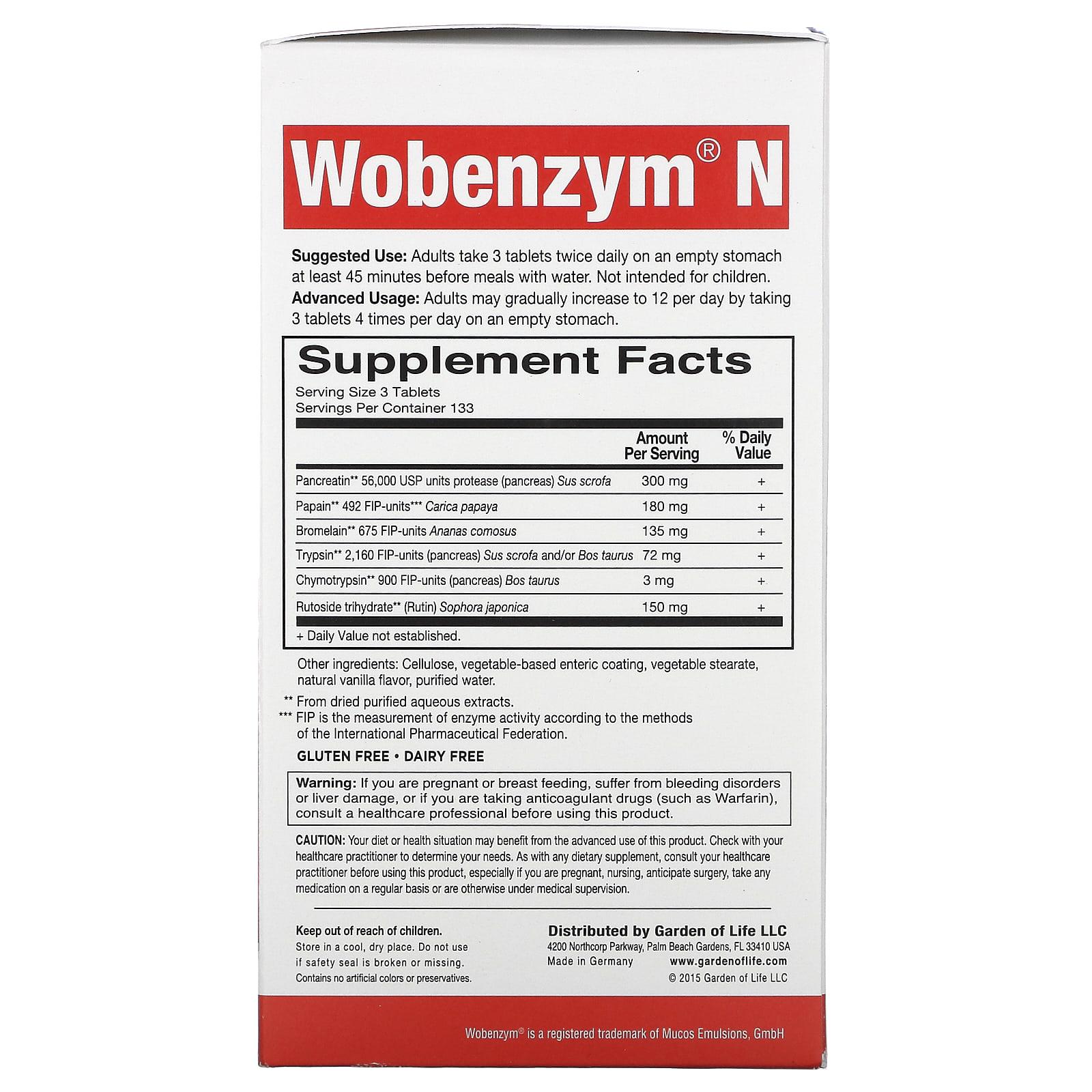 Биологически активное вещество Garden of Life Wobenzym N Joint Health 400 таблеток (1060) - фото 2