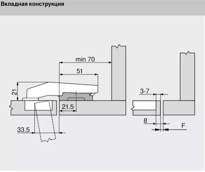 Петля Blum під фальшпанель Clip top Blumotion з доводчиком 95° з хрестовою монтажною планкою - фото 5