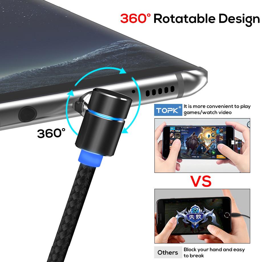 Кабель магнитный USB Type-C Topk для зарядки телефона 1 м Черный - фото 3