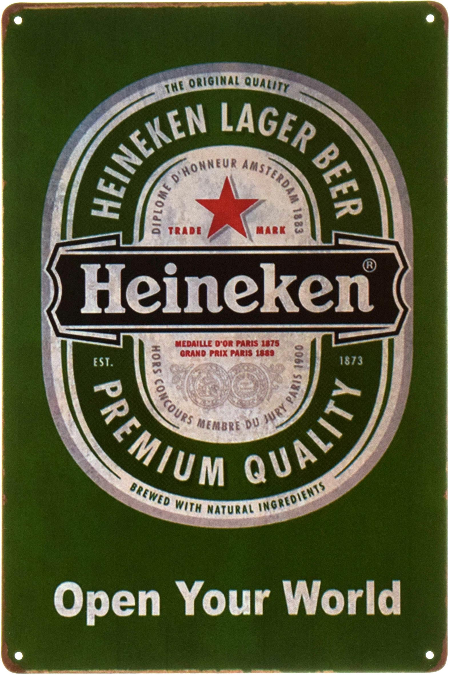 Табличка металлическая Heineken Открой Свой Мир 20x30 см