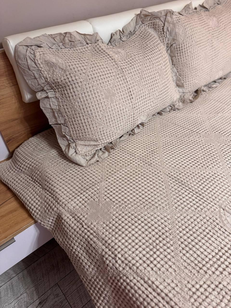 Комплект вафельний євро покривало-простирадло 200х230 см/наволочки 50х70 см 2 шт. Капучино (П4К-al-n-vaf-003) - фото 4