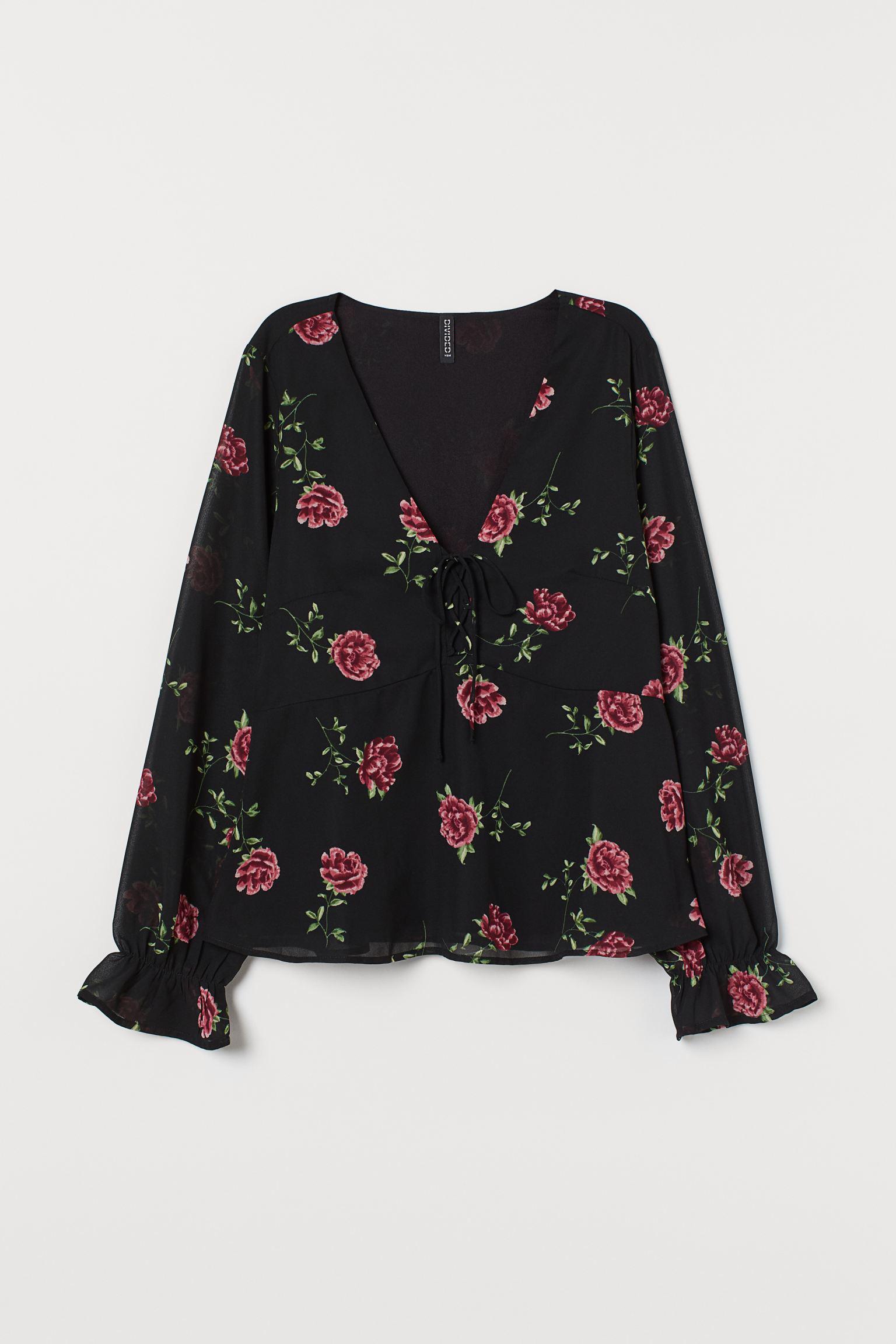 Блуза H&M Цветы р. 38 Черный (23027643450)