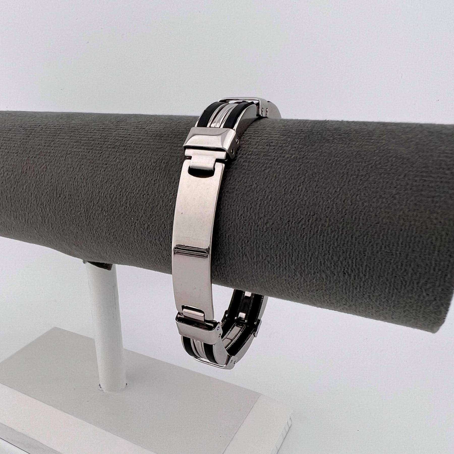 Браслет мужской под гравировку из медицинской стали с каучуком 21 см (BS-117)