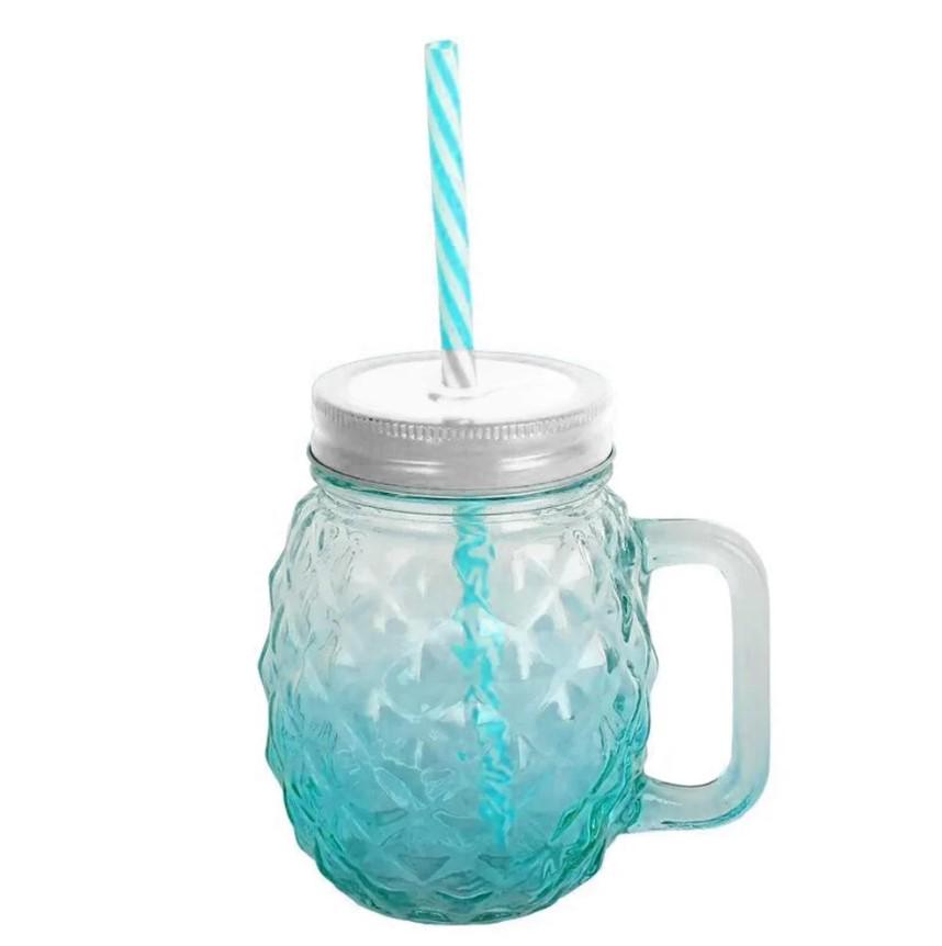 Чашка-банка скляна Ананас з кришкою і трубочкою 500 мл Блакитний (OS-K9480B) - фото 2 Чашка-банка скляна Ананас з кришкою і трубочкою 500 мл Блакитний (OS-K9480B) - фото 2