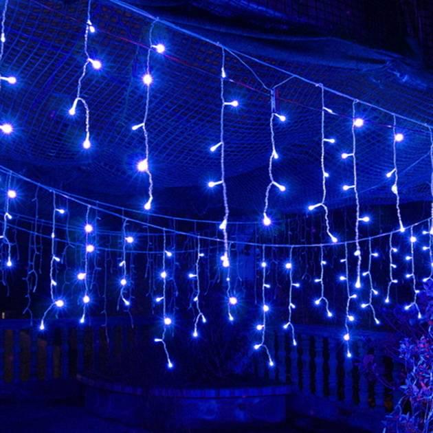 Гірлянда 96 LED Бахрома 5х0,4 м 24 смуги 8 режимів прозора ізоляція Blue