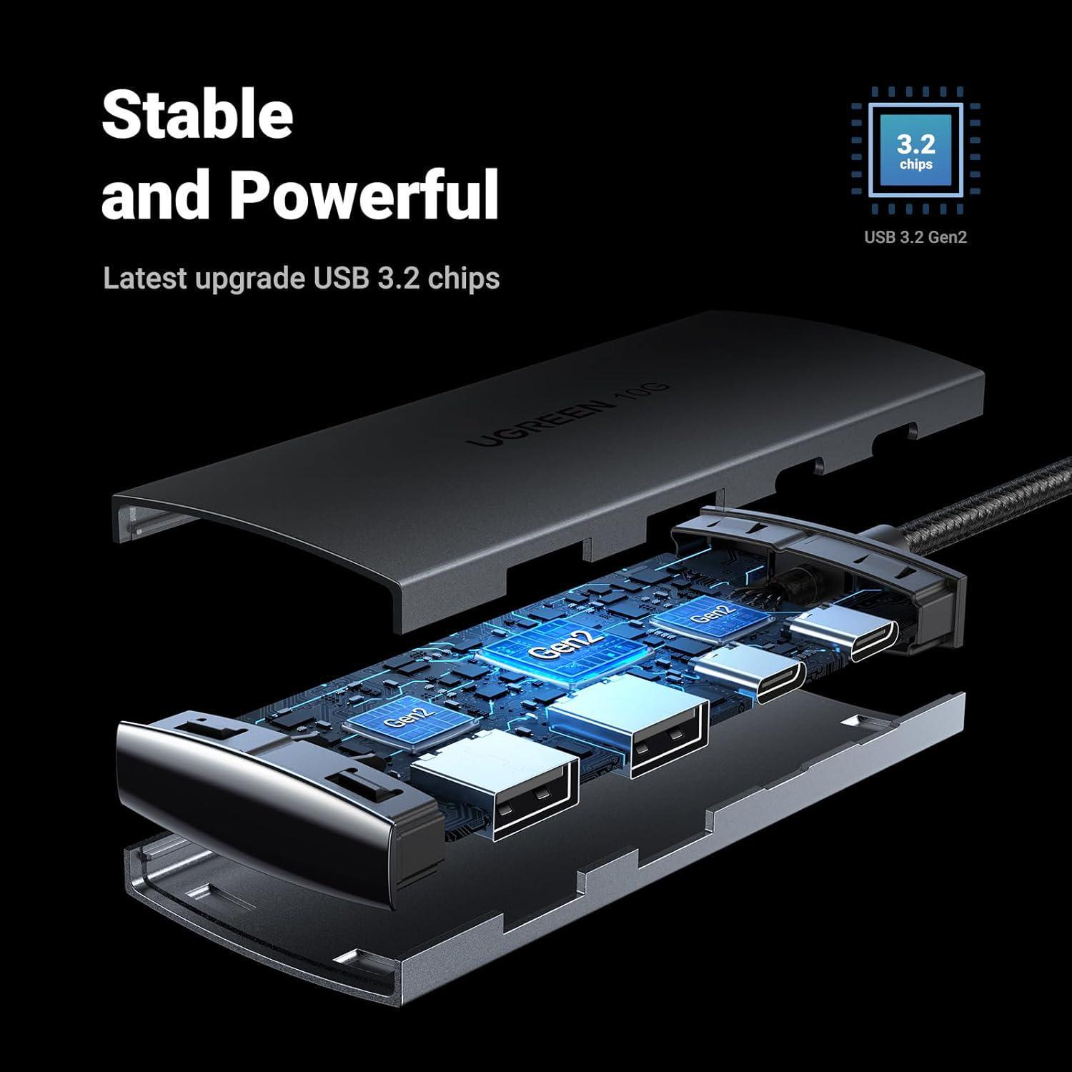 USB-хаб UGREEN Type-C-2x USB-A 3.2 Gen2 10 Гбіт/с 2x USB-C 3.2 Gen2 10 Гбіт/с USB-A Сірий (30758) - фото 3