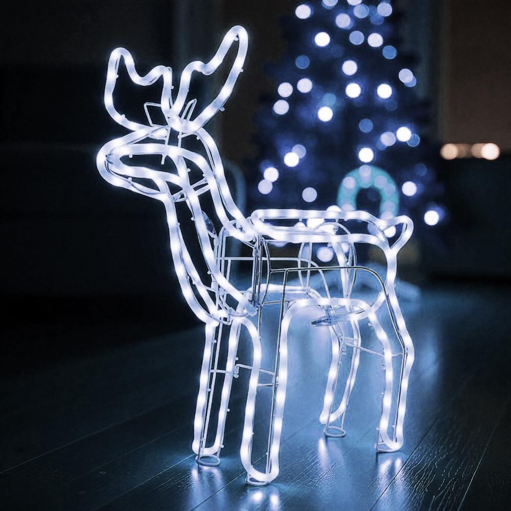 Декоративна світлодіодна фігура "Новорічний олень" висота 120 см 220 В з поворотом голови Білий