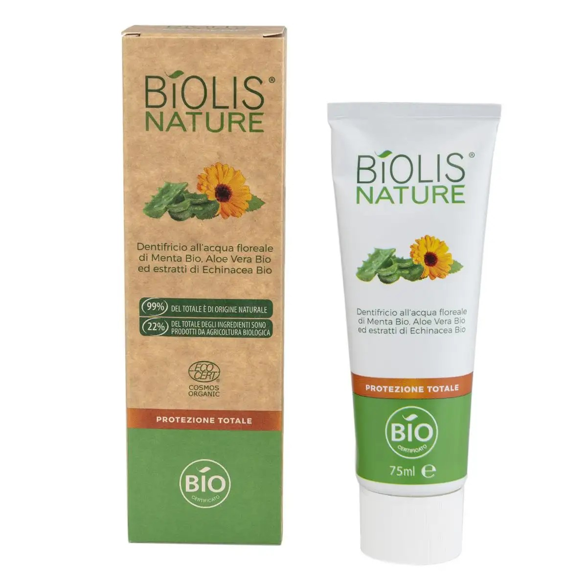 Зубная паста Biolis Nature Biо Protezione Totale с мятно-цветочной водой и алоэ вера 75 мл
