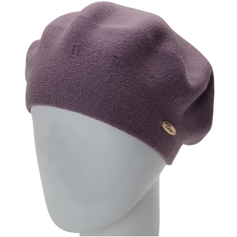 Берет женский двойной Lirus из вискозной пряжи Этюд Темно-сиреневый