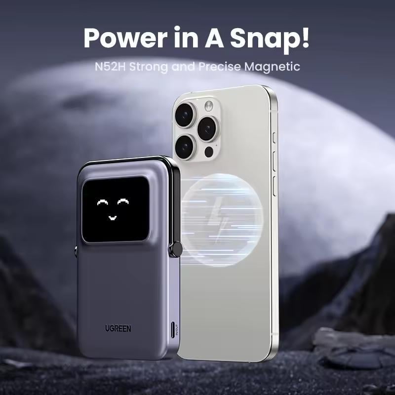 Повербанк беспроводной Ugreen PB572 Qi2 Magnetic Magsafe 10000 mah 20W для iPhone Серый (28780601) - фото 4