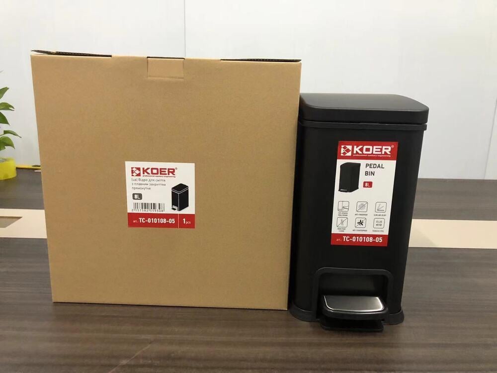 Ведро для мусора KOER TC-010108-05 с плавным закрытием прямоугольное 8 л Черный (KR5593) - фото 6