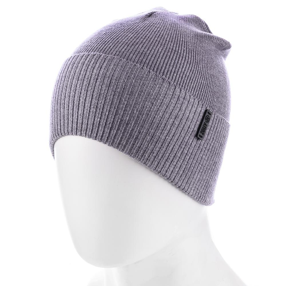 Шапка бини из вискозы с отворотом в рубчик Zolly ZH226 one size Серый