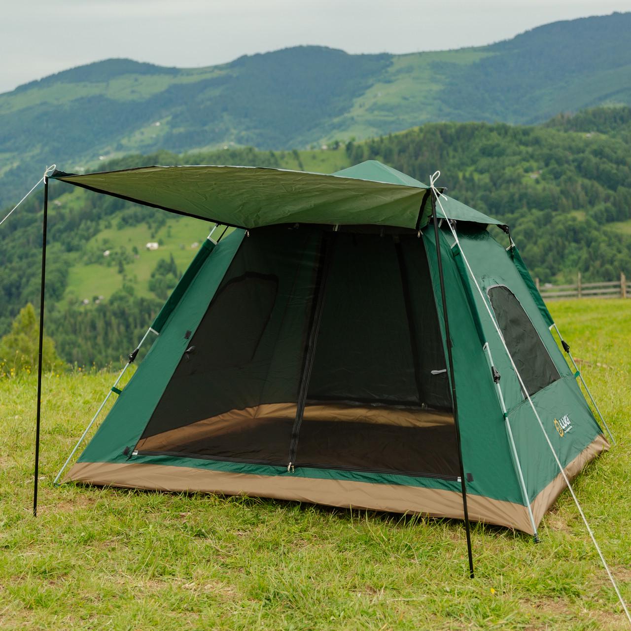 Палатка кемпинговая 3-местная с тентом 235x235x155 см Зеленый (4672)